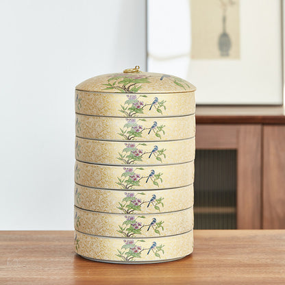 Tea Cainster With Lid Enamel Stoneware Jar For Pu'er Tea Cake Puer Cake Tea Box