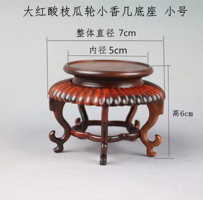 2.3"in Rosewood Carved Fishbowl Stand Bonsai Teapot Stone Vase Flower Rack Small