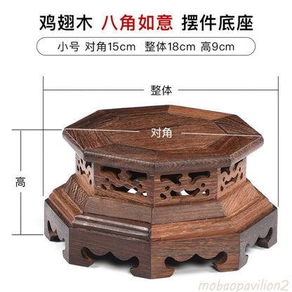 18cm Red Wood Base Solid Wood Hexagonal Porcelain Vase Stone Buddha Ornament