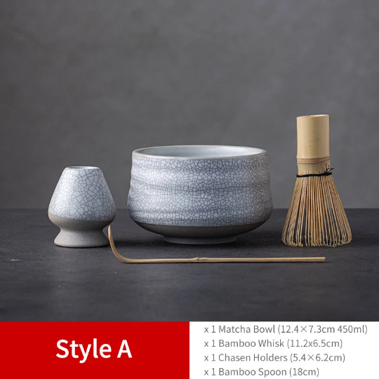 4pcs/set Ceramic Matcha Set Ceramic Whisk Holder Stand And Tea Bowl Set