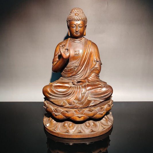 9" vintage wood hand carved wooden buddha statue Tathagata God sculpture decor