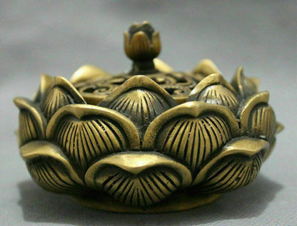 Folk Brass Buddhist Auspicious Statue Flower Incense Burner Censer