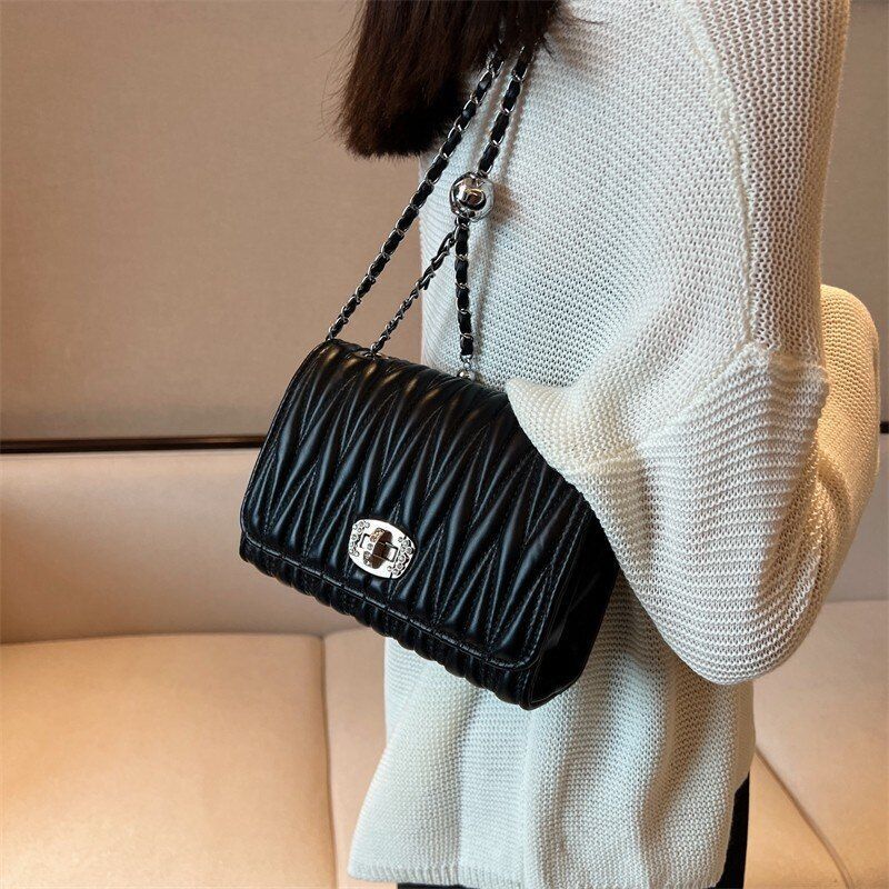 Leather Handbag Chain Handle Shoulder Messenger Bags Small Square Bag 14*20*7 CM