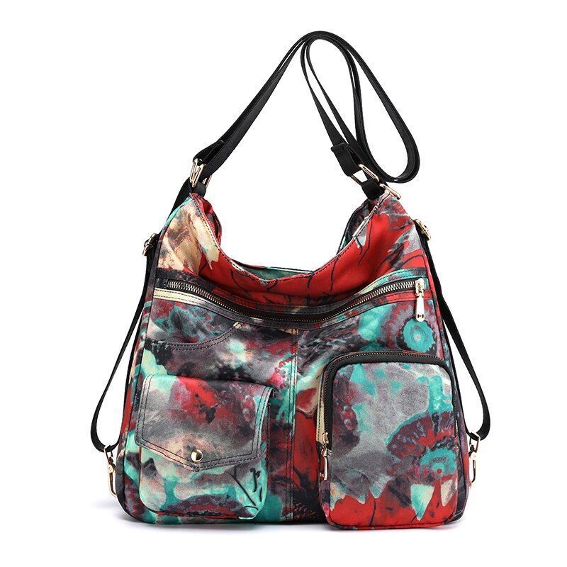 Woman Nylon Laptop Backpack Multifunctional Floral Zipper Soft Traveling Bag 1PC