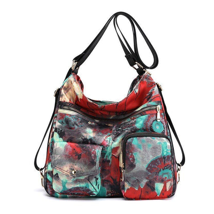 Woman Nylon Laptop Backpack Multifunctional Floral Zipper Soft Traveling Bag 1PC