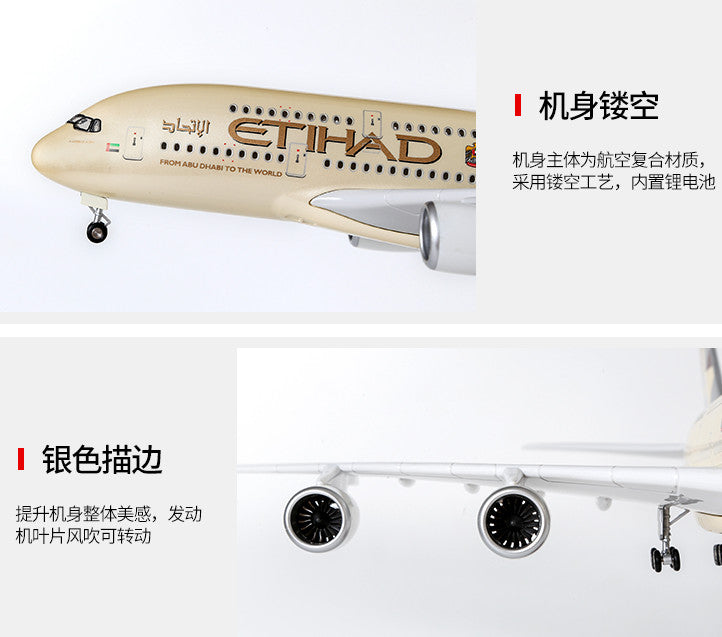 1:160 46CM ETIHAD AIRBUS A380 Passenger Airplane Landing Gear Resin Plane Model