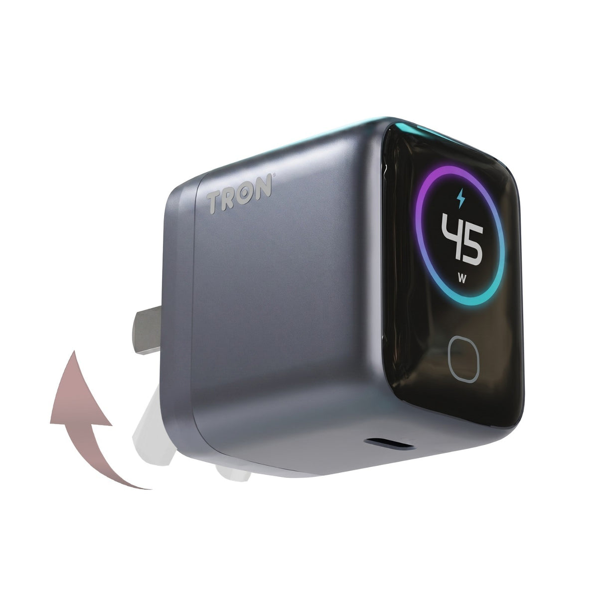TRON 45W GaN USB-C Wall Charger with Smart Digital Display, Temperature Control