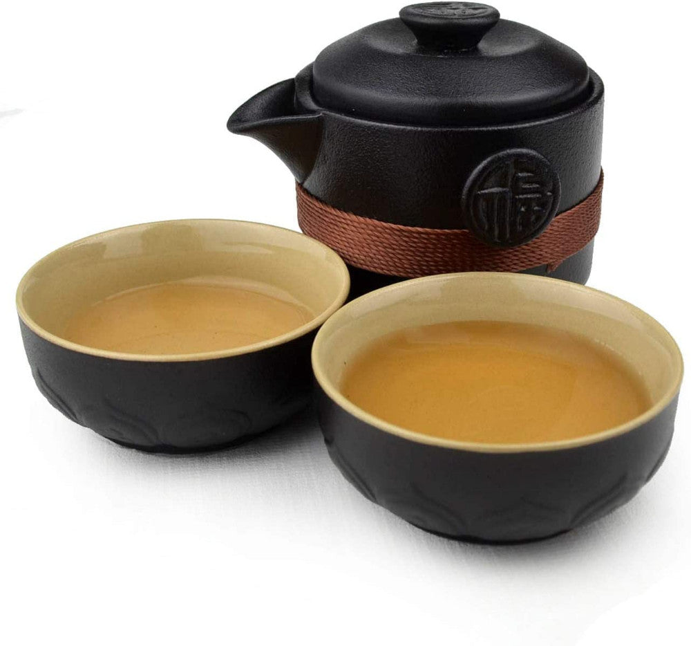 Travel Set KungFu Tea Black 200ml Pot Cups with Black Portable Packaging Bag