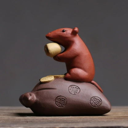 Handmade Purple Sands Mouse Tea Pet Ornament 6.5cm 2.6in Chinese Tea Ceremony