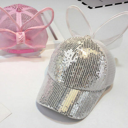 Baby Hats Spring Summer Girl Baseball Caps Glitter Rabbit Ear Pearl Sun Children