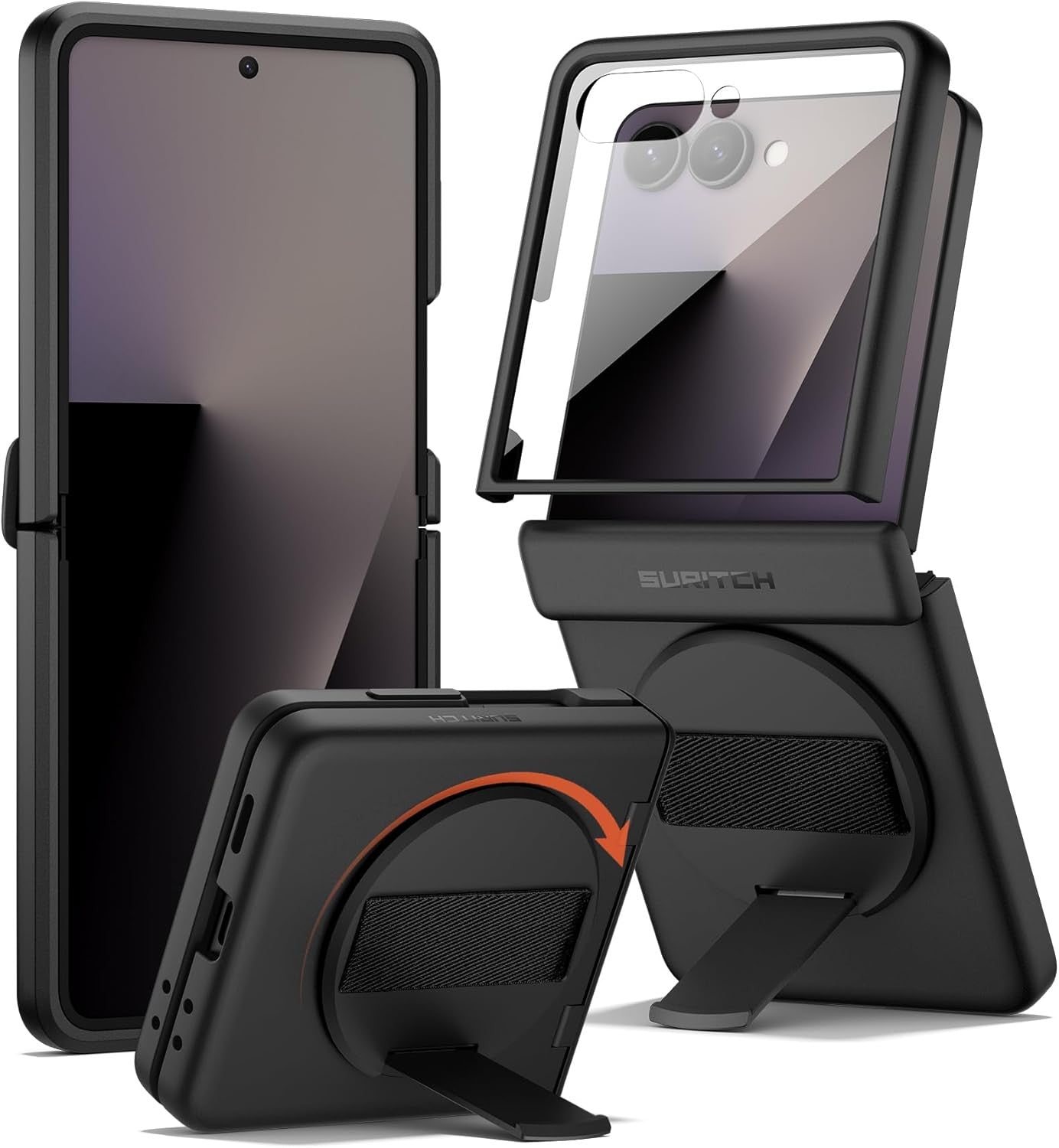 for Samsung Galaxy Z Flip7 Case with 360° Rotatable Hand Strap Phone Grip Holder