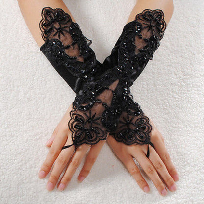 Lace Satin Gloves Thin Long Bride Wedding Party Arm Elbow