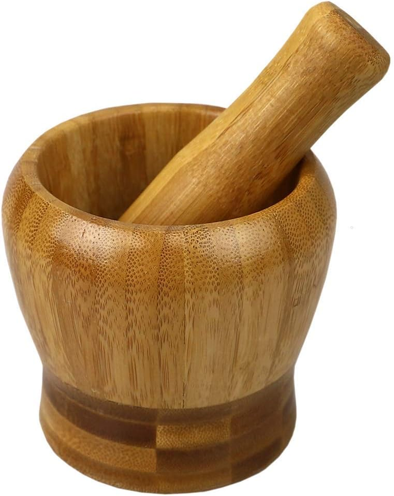 Wooden Mortar and Pestle Set Bamboo Natural Grinding Crushing Tool Herbs Spices