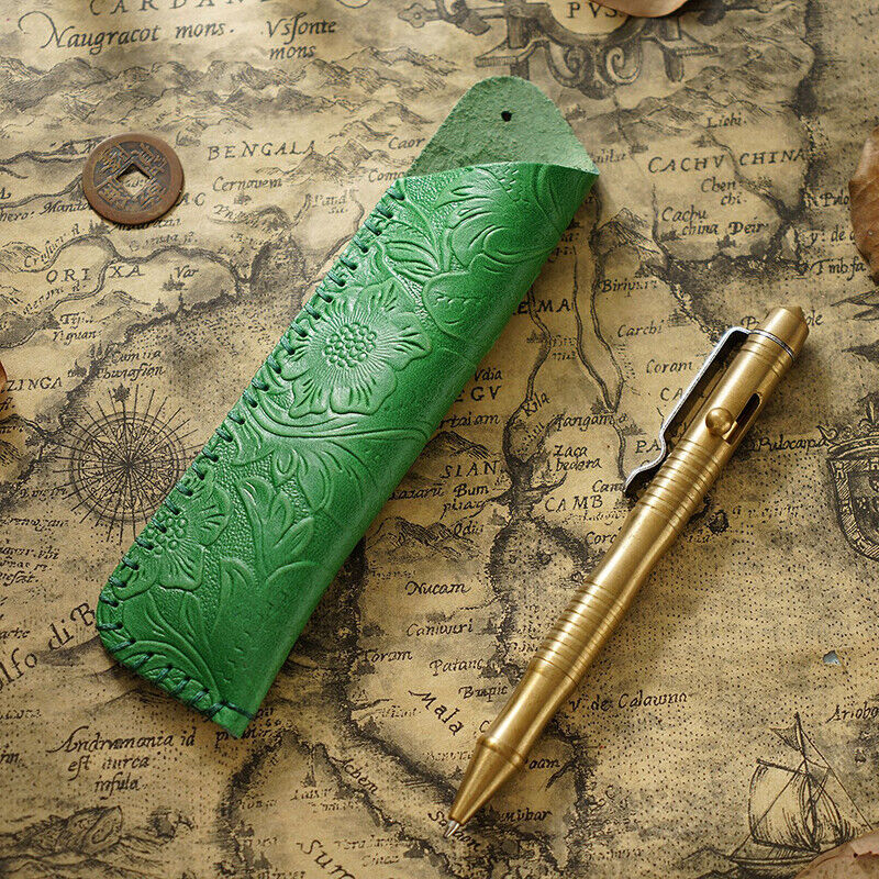 Portable Real Leather Pen Protector Bag Holder Pencil Case Handmade Carved Gifts