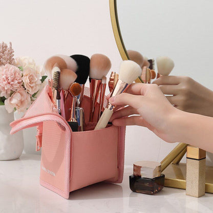 Stand Cosmetic Bag Clear Makeup Travel Brush Holder Organizer Toiletry Pink Bags