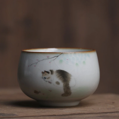 Embersceramic Ceramic Tea Cup Cute Cat Kung Fu Cup 90ml