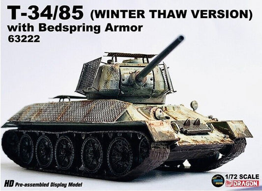 1/72 Dragon T34/85 Winter Thaw Version With Bedspring Armor Tank 63222 Model