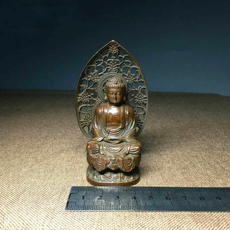 9cm Buddhism Antique Bronze Carved Sakyamuni Amitabha Tathagata Buddha Statue