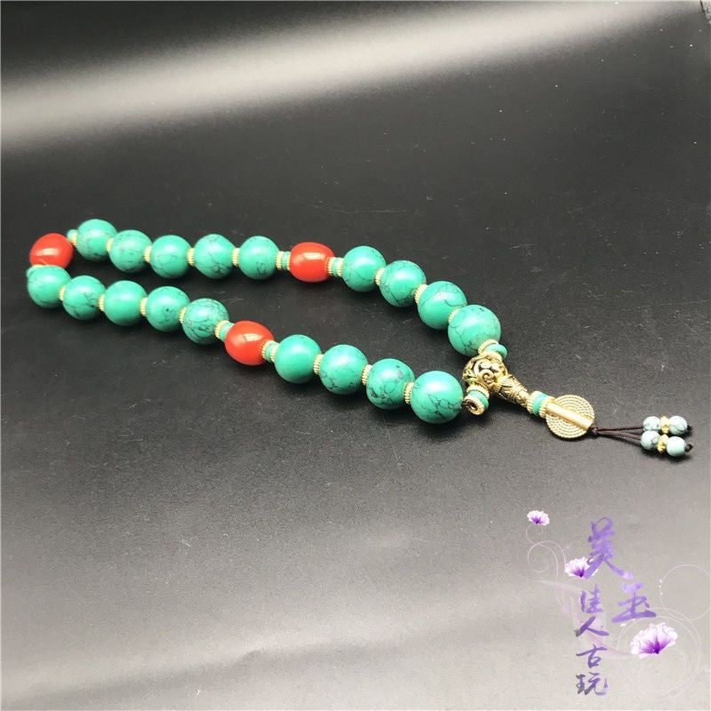Natural Turquoise Bead Bracelet Necklace Pendant Gemstone Prayer Beads Unisex