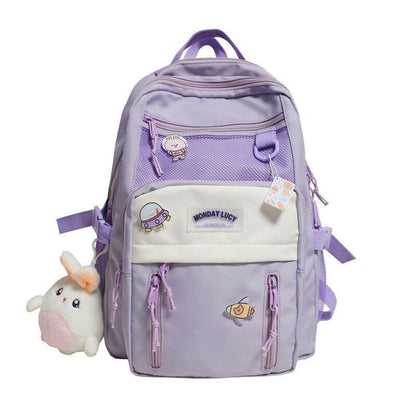Nylon Backpack College Style Large Travel Rucksack School Bags Purple/Pink/Black