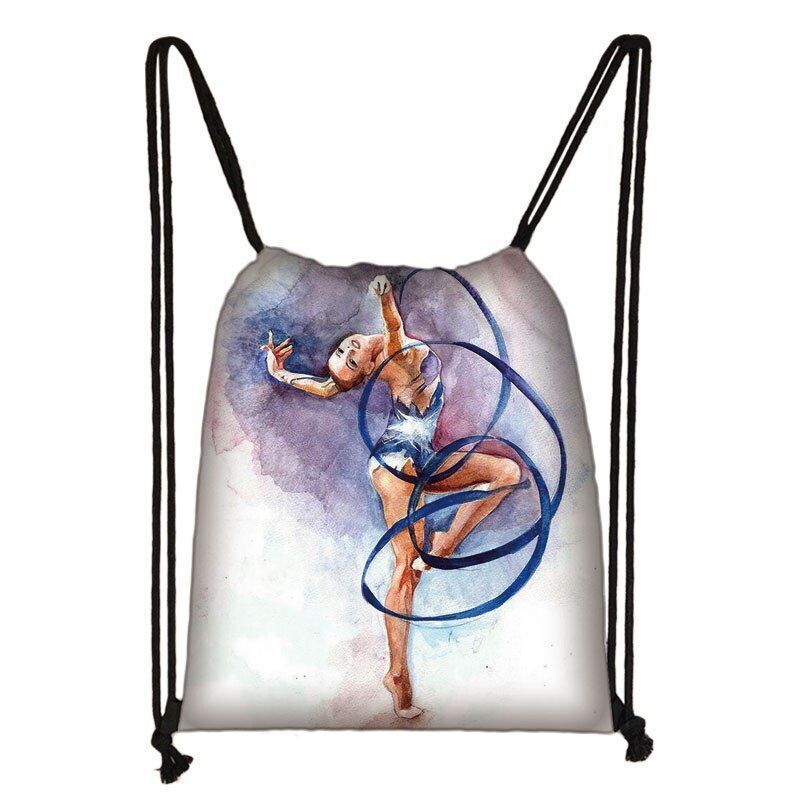 Watercolor Art Print Backpack Drawstring Bag Daypack Gymnast Storage Bag Travel
