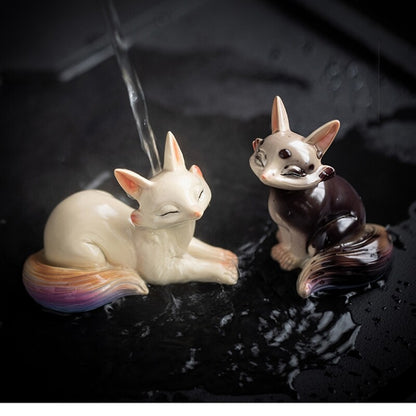 resin fox color change tea pet creative gift tea play on tea table ornament new