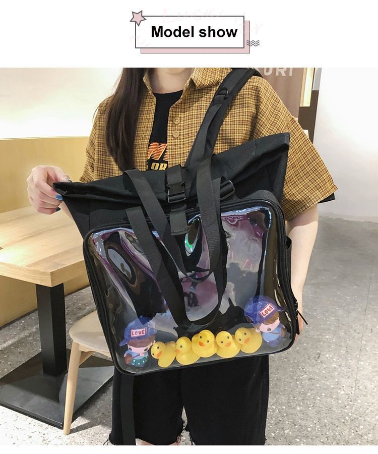 Women Clear Bag Backpack Large School-Bag 15.6 Inch Laptop Polyester Soft Handle