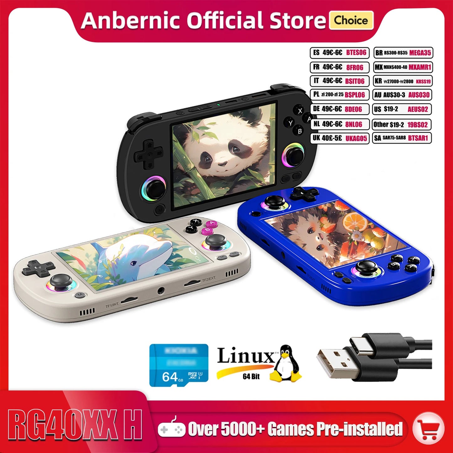ANBERNIC RG40XX H handheld Game Console 4.0-inch IPS Screen 64G 5K+ Games