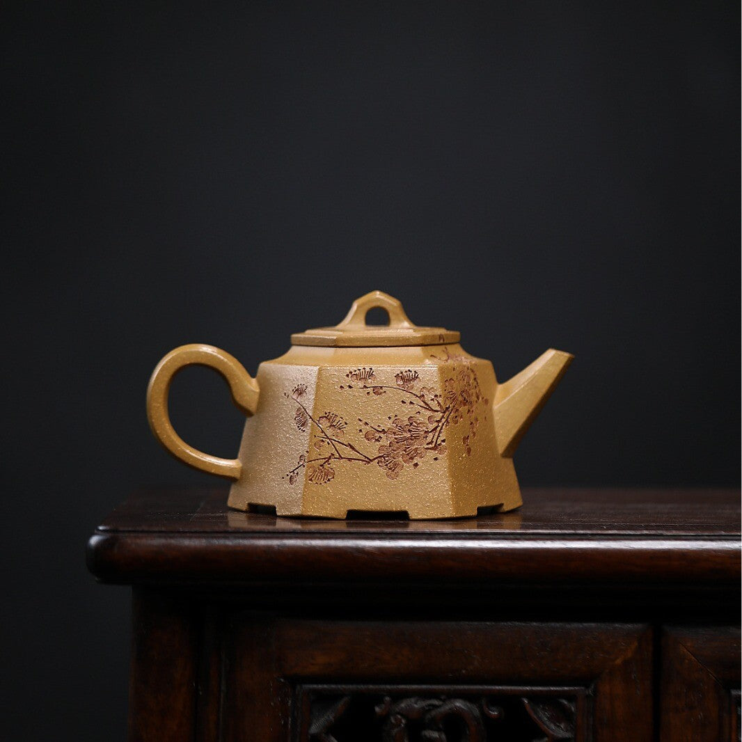 Original Ore Real Yixing Zisha Duan Clay Tea Pot Handmade Wintersweet Carved Pot