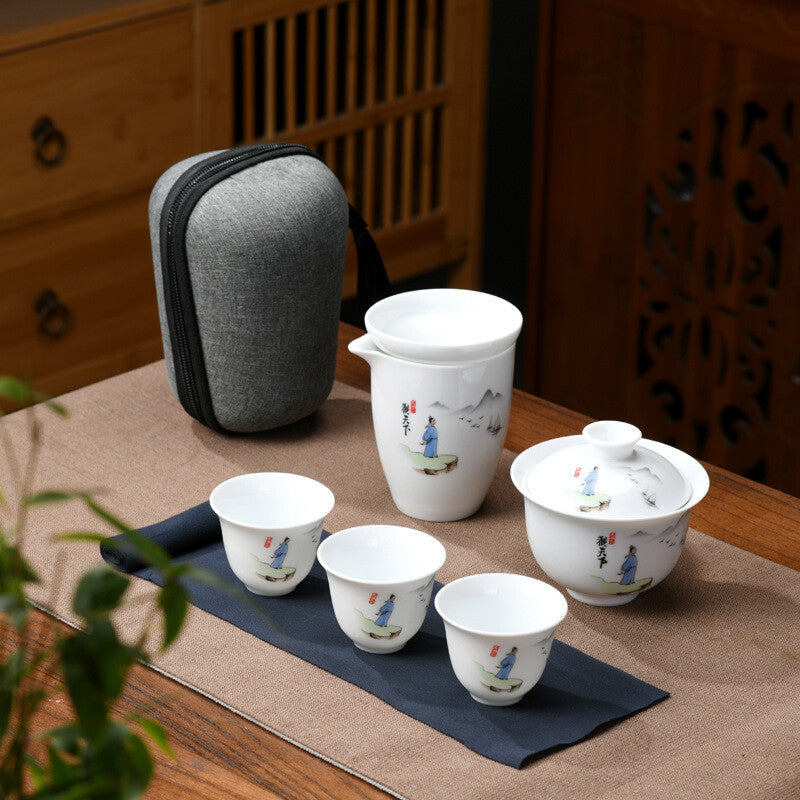 Travel Tea Set With Portable Bag Porcelain Gaiwan Matching Tea Cups On Sales New