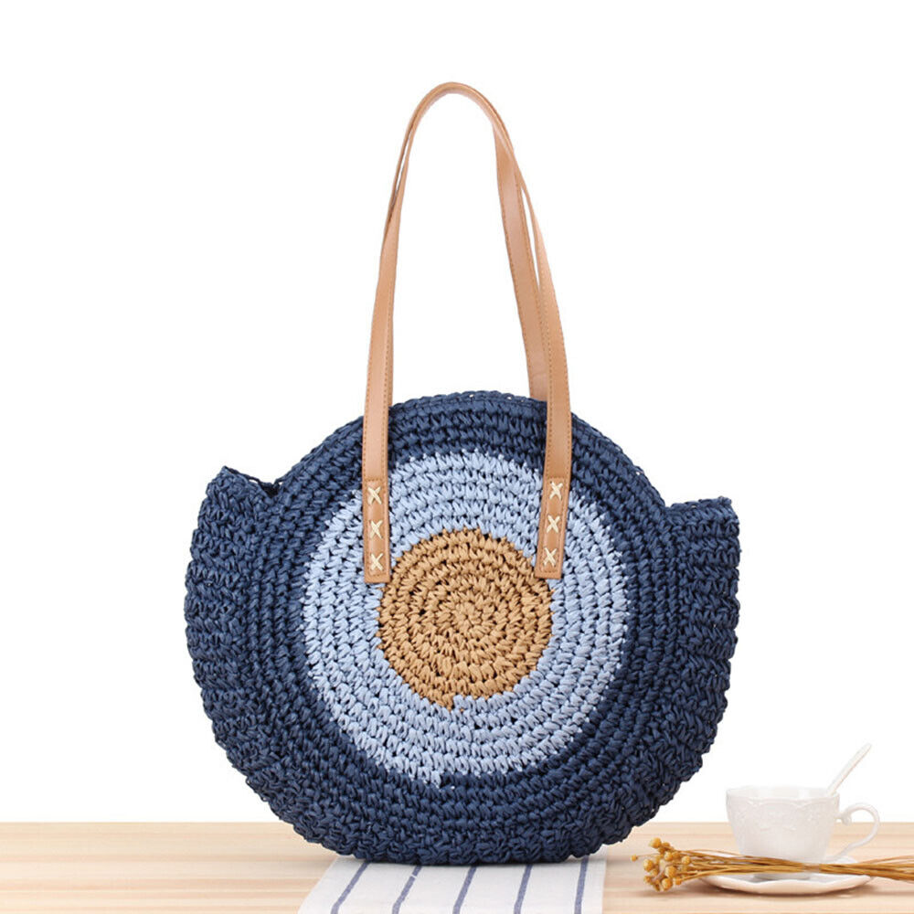 Womens Wicker Handbag Bags Tote Beach Straw Woven Summer Rattan Basket Bag