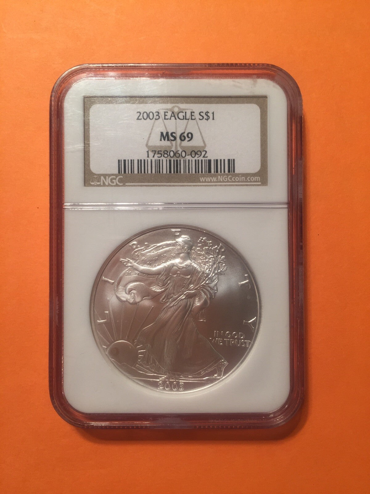 2003 American Silver Eagle ASE Coin 1oz NGC MS69 Old Holder Money 美国鹰洋银币 MS-69