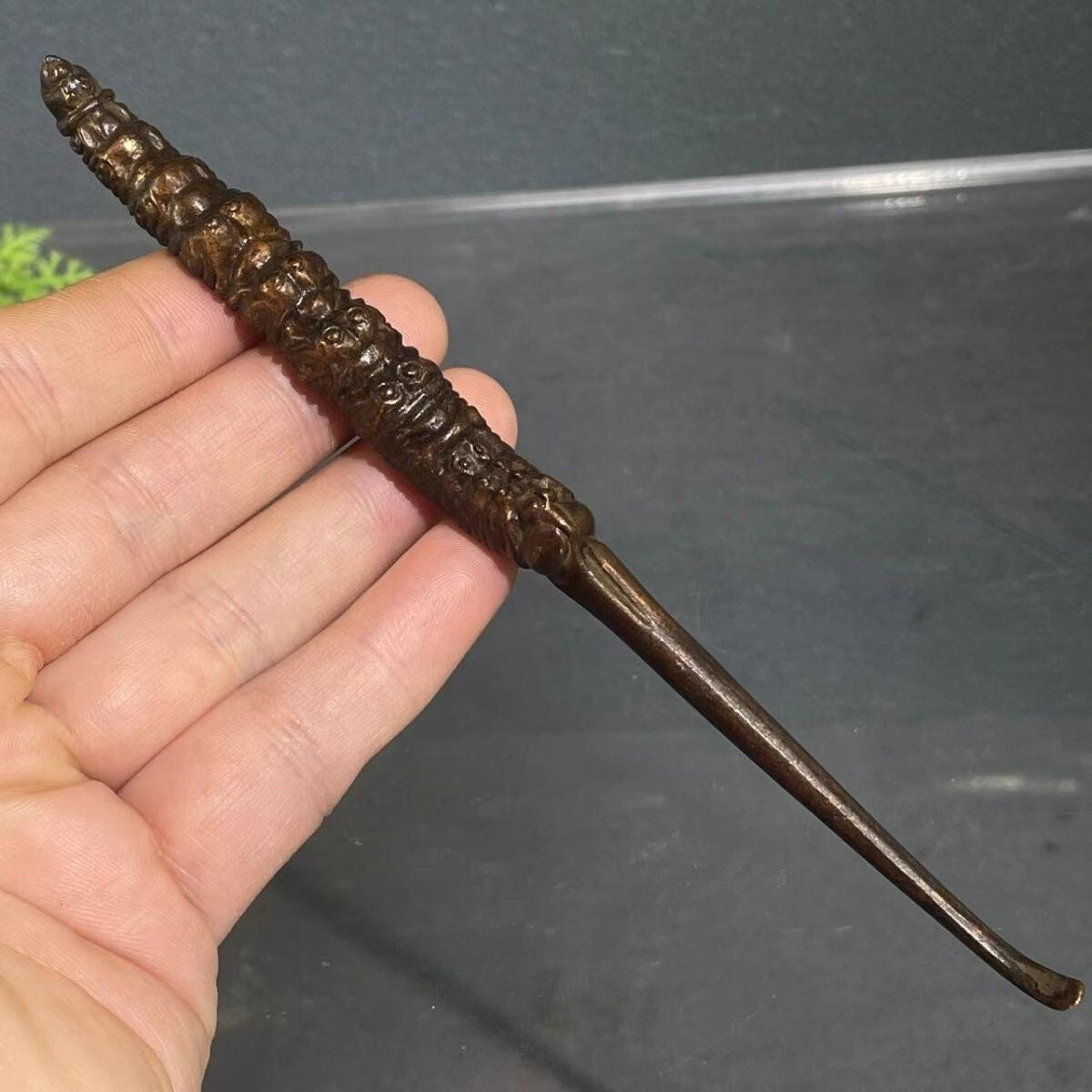 Rare Chinese bronze Cordyceps Figure statue netsuke collect tea drinking tools