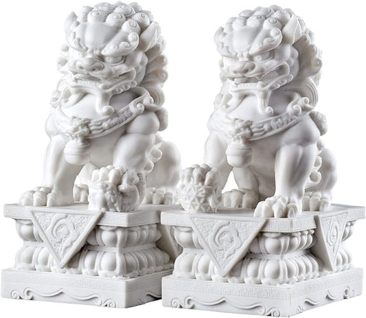 Foo Dogs Statues Pair Marble Feng Shui Guardian Lion Statues