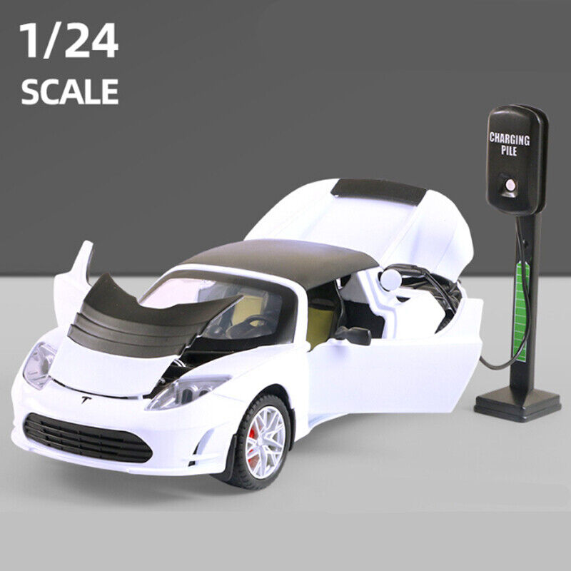 1:24 Tesla Roadster Convertible Diecast Model Car Sound and Light Kids Toy Gift