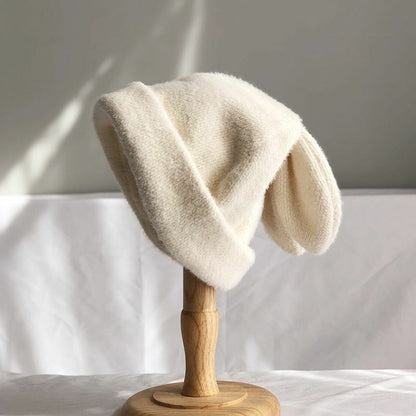 Hats Women Draping Rabbit Ears Rabbit Fur Autumn Winter Knitted Wool Warm Cotton