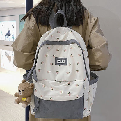 Nylon Flannel Floral Bag Cute College Backpack Travel Student Laptop 30*14*44 CM