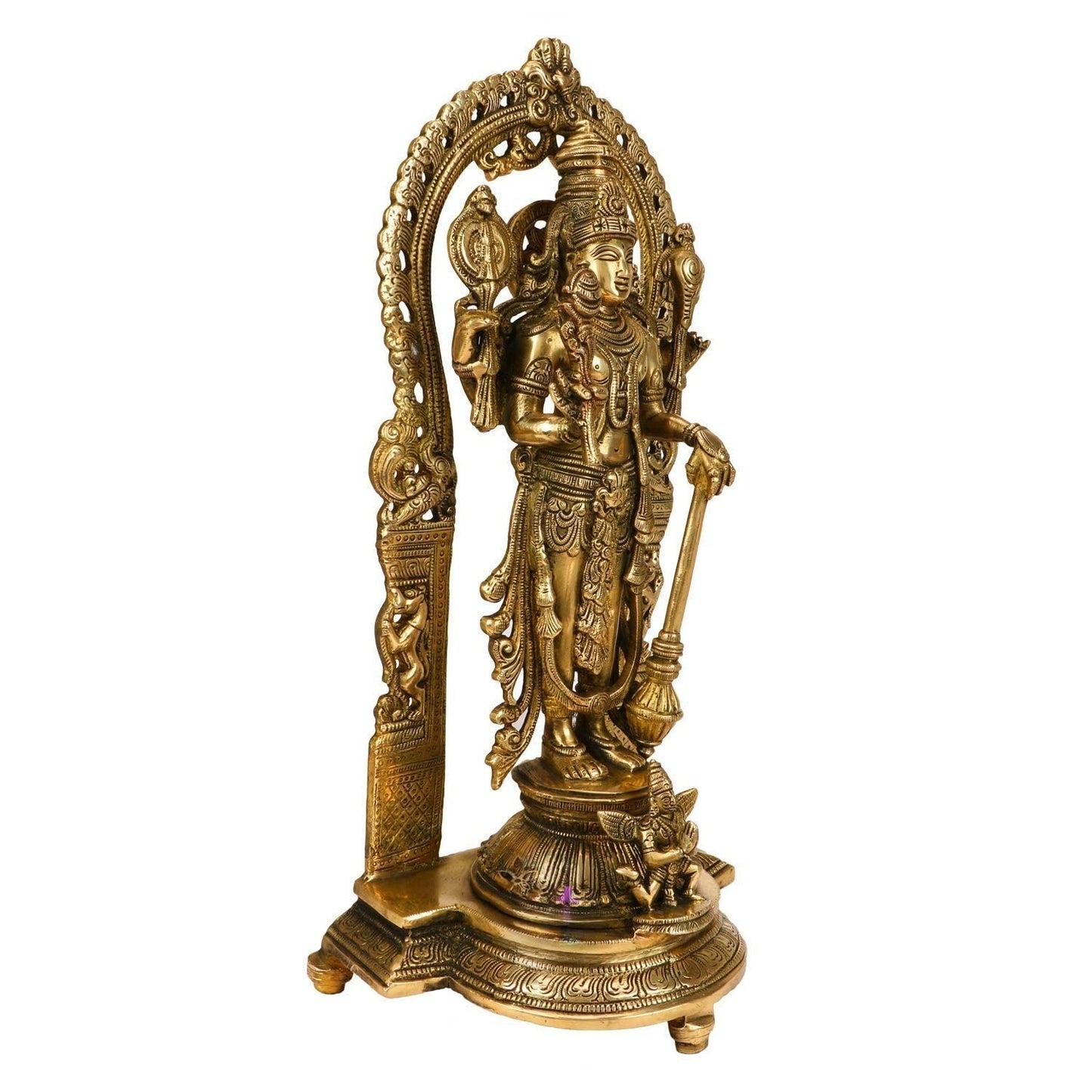 Hindu God Brass Lord Bhagwan Vishnu Narayann Idol Holding Club Figurine Statue