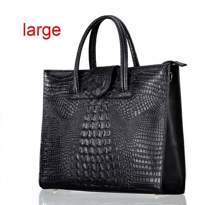 Briefcase Genuine Leather Handbag Big Totes Large Shoulder Bag Crocodile Pattern