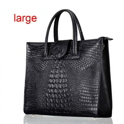 Briefcase Genuine Leather Handbag Big Totes Large Shoulder Bag Crocodile Pattern