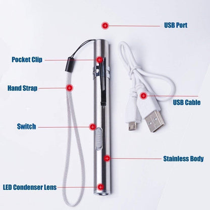 10PCS LED USB RECHARGEABLE MINI FLASHLIGHT Stainless Steel Pen Light 1000 Lumens