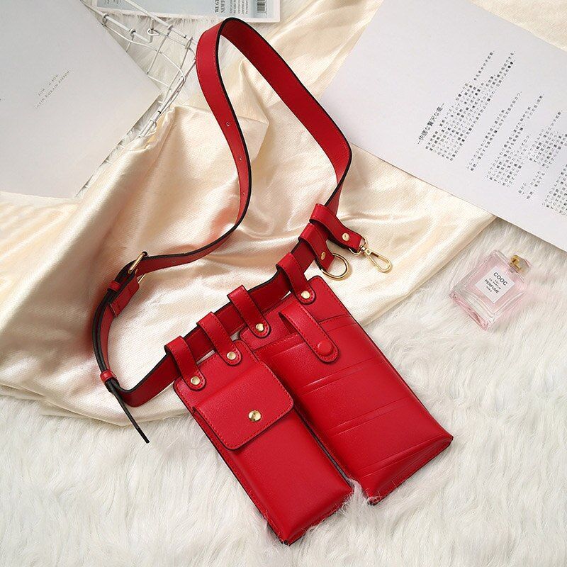 Women Fanny Pack Leather Belt Bag Waterproof Multi-pocket Waist Pack 17*10/13*10