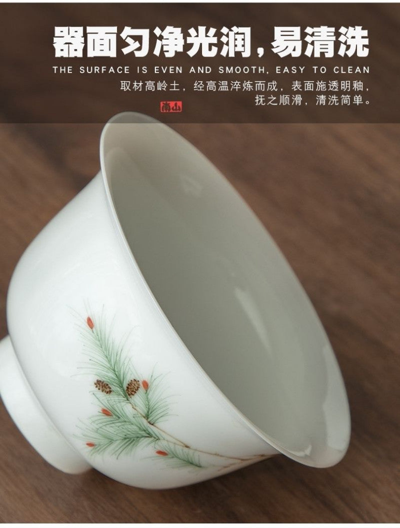 Teacup Ceramic Tea Bowl Simple Hand-painted White Porcelain Cover Bowl