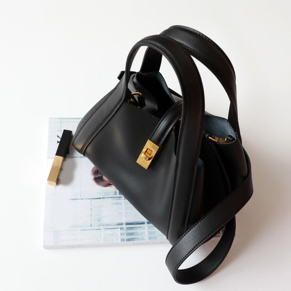 Trapeze Real Leather Tote Purse Hand Carry Bucket Basket Bag Crossbody Handbag