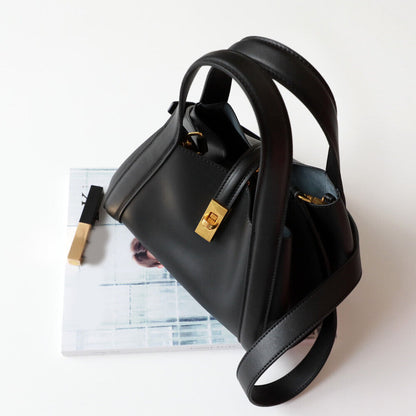 Trapeze Real Leather Tote Purse Hand Carry Bucket Basket Bag Crossbody Handbag