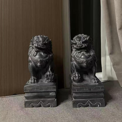 Black Foo Dogs Statues Pair - Guardian Ornaments for Office/Home Luck Gift