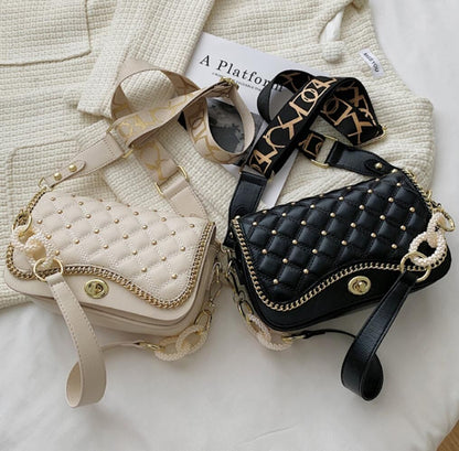 Lattice Rivet Square Underarm Bag Synthetic Leather Shoulder Bag 23*6*14CM Purse