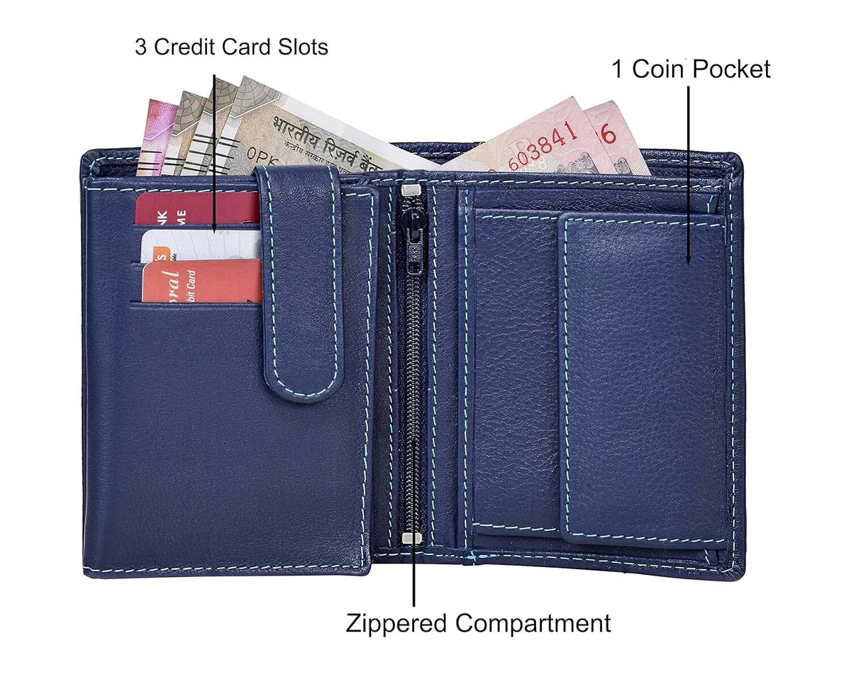 New Blue Bi-Fold Leather Men's Wallet RFID Protection Gift Item