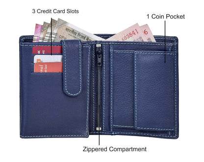 New Blue Bi-Fold Leather Men's Wallet RFID Protection Gift Item