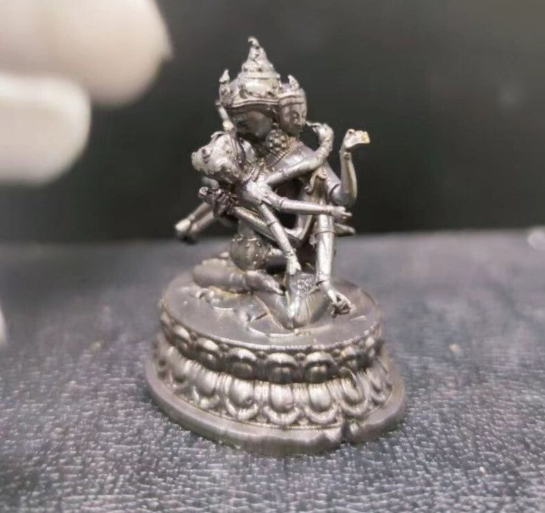 1.7" New Brass Tantra Buddhism Temple Hevajra Yab-Yum Happy Buddha Statue